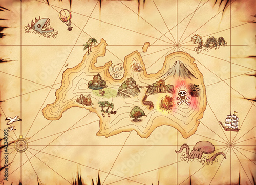 Plakat na zamówienie Stara mapa wyspa skarbów