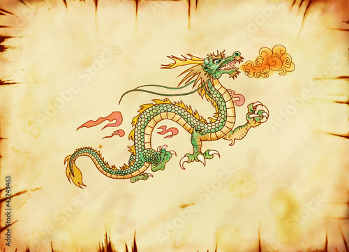 Naklejka na szybę Smok orientalny ilustracja w sepii