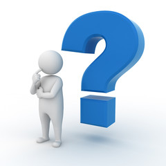 Fototapete - Man with blue question mark on white background