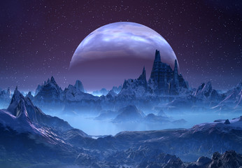 Wall Mural - alien planet with a moon