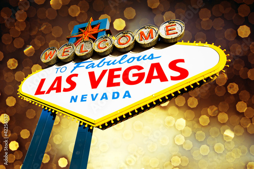 Fotoboard na płycie Witamy w bajecznym znaku las vegas z pięknym tłem