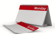 Calendar for monday on white background. Isolated 3D image