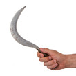 Man holding a rusted sickle