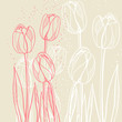 Abstract floral illustration with tulips on beige background.
