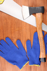 Poster - Set of tools and instruments on wooden background