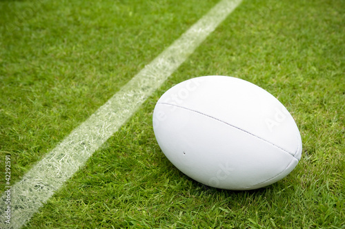 Board z aluminiowym obramowaniem Rugby piłka w pobliżu spróbuj linii na boisku do rugby