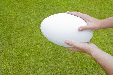 Wall Mural - rugby player passing ball on rugby pitch