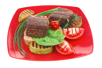 Poster - meat savory : beef roasted and garnished with baked apples