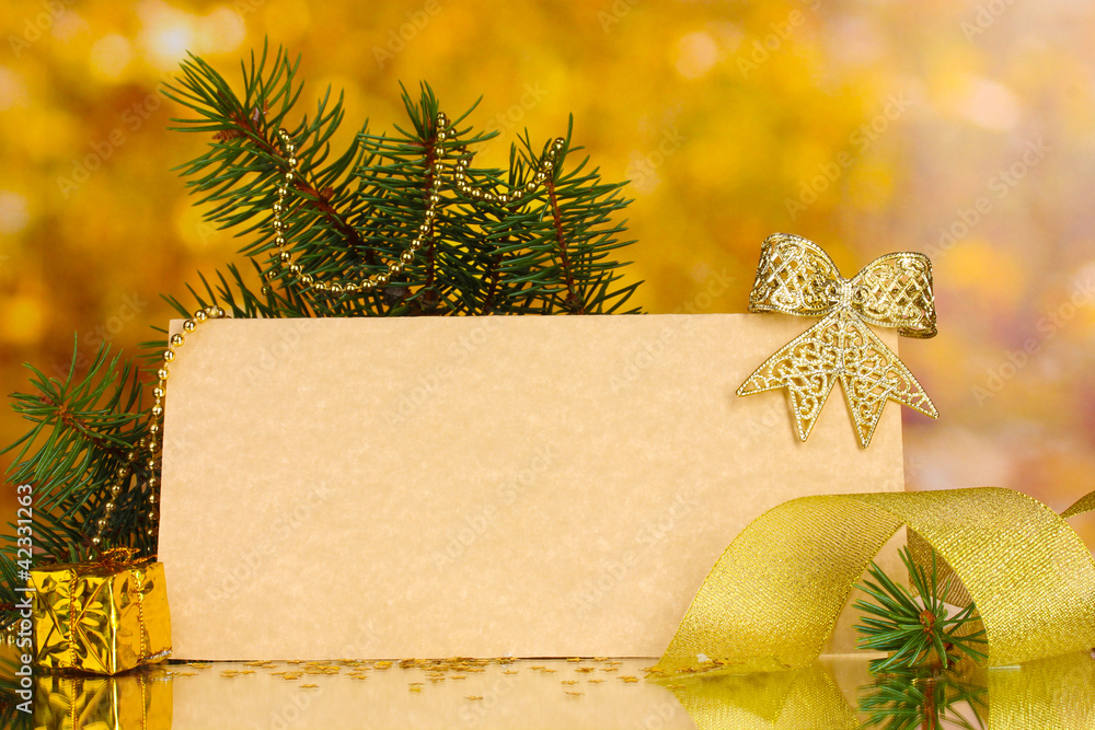 blank postcard, Christmas balls and fir-tree