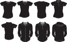 Vector Set Of Black Female Shirts Template
