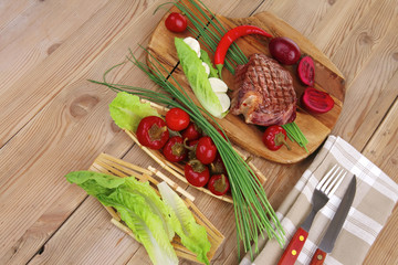 Poster - roast beef garnished with green staff