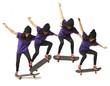 skateboard jump sequence woman isolated