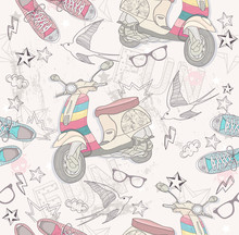 Cute Grunge Abstract Pattern. Seamless Pattern With Shoes, Retro