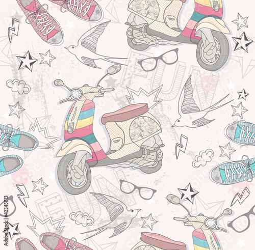 Nowoczesny obraz na płótnie Cute grunge abstract pattern. Seamless pattern with shoes, retro