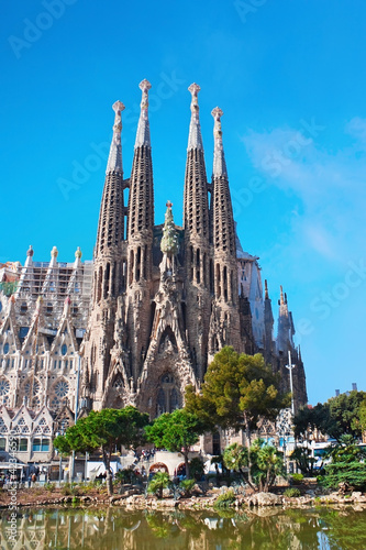 Fotoboard na płycie Sagrada familia w barcelonie, hiszpania