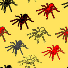 Halloween Seamless Pattern With Black Spiders