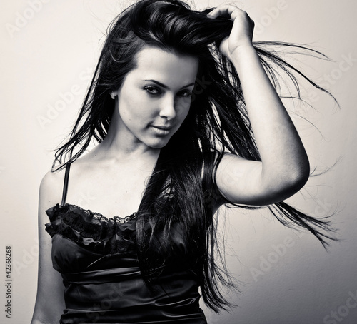 Fototapeta dla dzieci Black-white portrait of young romantic beauty.