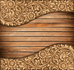 Wall Mural - flower carved frame