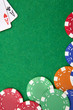 Texas holdem pocket aces on casino table with copy space and chi