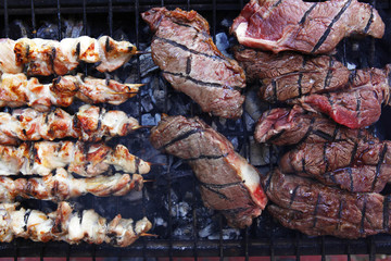 Wall Mural - big steak on grill grid