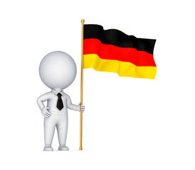 Poster - 3d small person with a German flag in a hand.