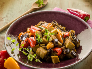 Wall Mural - seitan stew with eggplant and pepper,vegetarian food