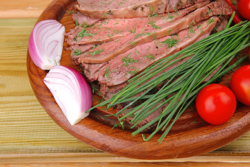 Canvas Print - beef on wooden plate