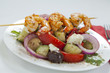 Greek salad with chili shrimps