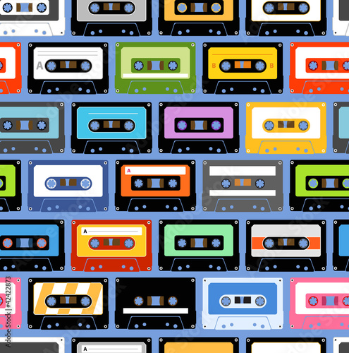 Naklejka na drzwi Vintage analogue music recordable cassettes
