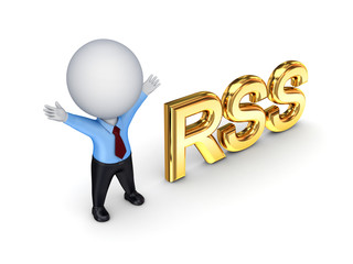 Sticker - 3d small person and RSS symbol.