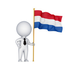 Canvas Print - 3d small person with a Flag of  the Netherlands.