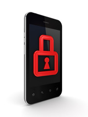 Canvas Print - modern mobile phone with a red lock on a screen.