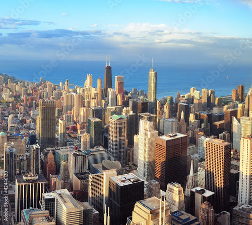 Fotoboard na płycie Chicago skyline o zachodzie słońca