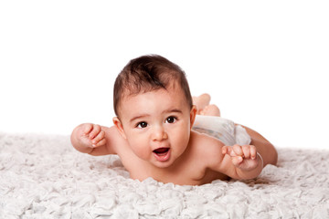 cute baby laying on belly