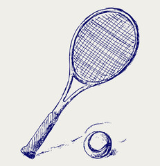 Wall Mural - a tennis racket and ball