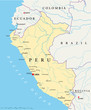 Peru political map with capital Lima, national borders, most important cities, rivers and lakes. Illustration with English labeling and scaling. Vector.