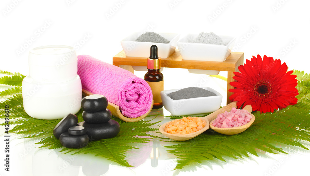 cosmetic clay for spa treatments on white background