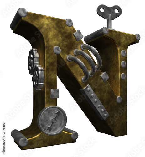 Obraz na płótnie canvas trzyczęściowy "tryptyk" Steampunk litera n
