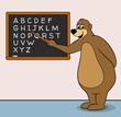 Bear teacher cartoon character with blackboard & alphabet
