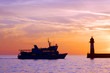 Sochi, the ship enters the port at sunset
