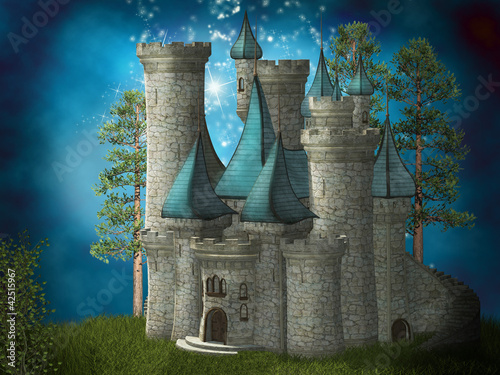 Obraz na płótnie canvas czteroczęściowy "tetraptyk" Zamek fantasy