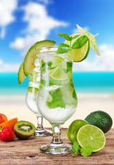 Poster - Mojito drinks with blur beach on background