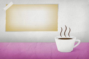 Cup of coffee with area for text, Paper craft from recycled pape