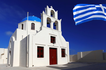 Santorini with Traditional Church in Oia, Greece