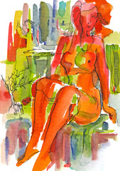 Wall Mural - red woman