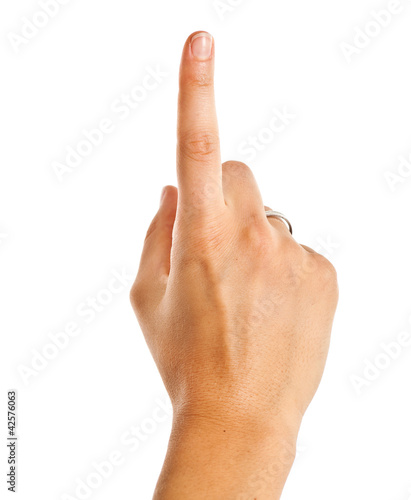 Female finger counting one isolated on white Tableau sur Toile