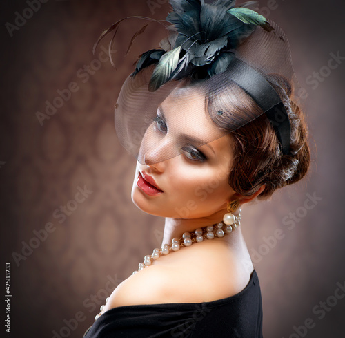 Naklejka nad blat kuchenny Retro Beauty Portrait. Vintage Styled. Beautiful Young Woman