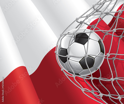 Naklejka dekoracyjna Soccer Goal. Polish flag with a soccer ball in a net.