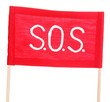 SOS signal written on red cloth isolated on white