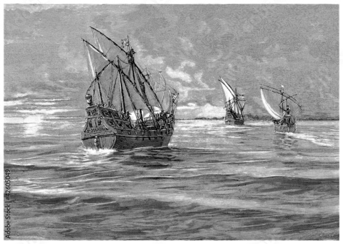 Fototapeta na wymiar Christophus Colombus : his 3 Ships - 15th century